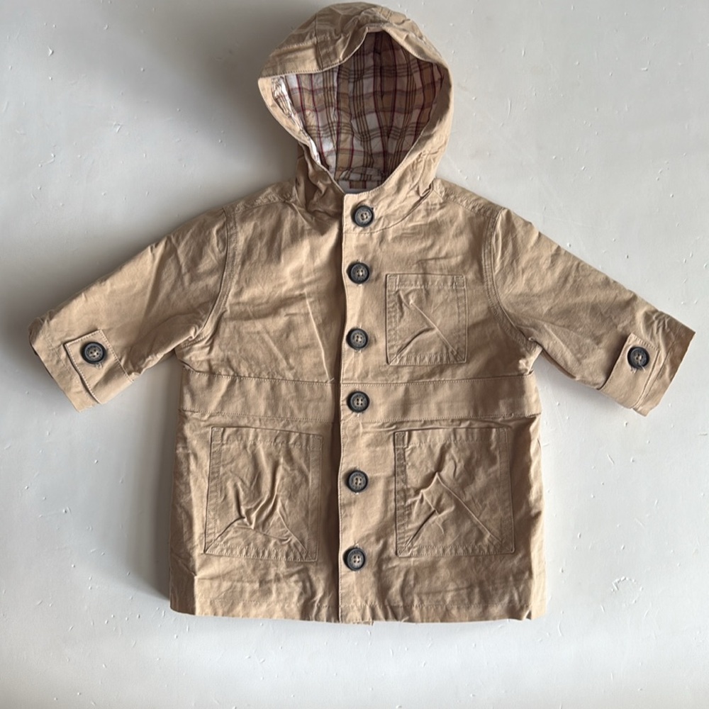 Janie and Jack Khaki-Tan Cotton Utility Jacket Parka Jacket 0-6 Months - Picture 6 of 7